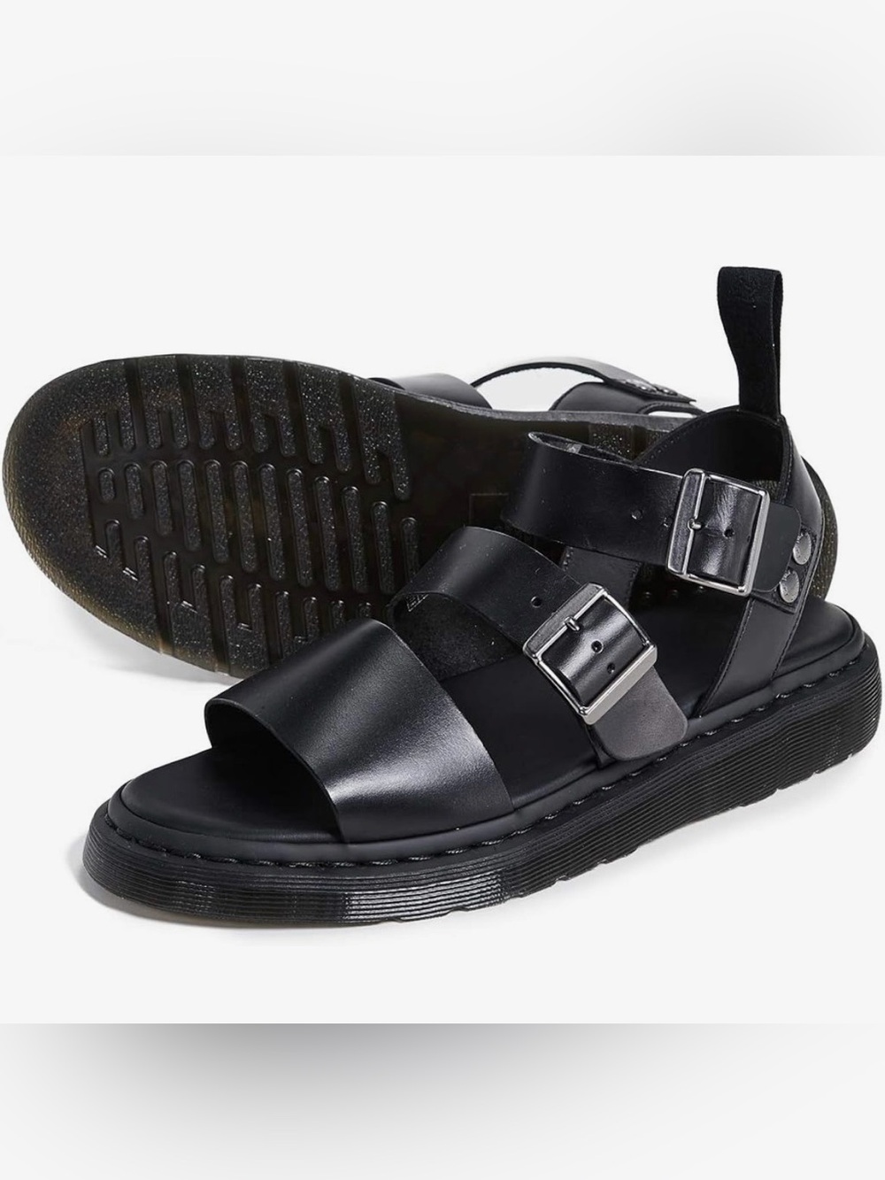Dr Martens Gryphon Unisex Platform Sandals Black Leather Buckle US 12 EU46